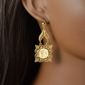 Boucles d'oreilles tendance en gros, style antique, avec pièce de Napoléon en relief, feuille de filigrane, longues et pendantes, en cuivre de qualité supérieure pour femmes - Product Image 2