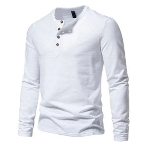 Bordado personalizado o logotipo de impresión Color sólido Poliéster Casual Slim Fit Camiseta de manga larga Cuello redondo Camiseta de poliéster blanco - Product Image 1