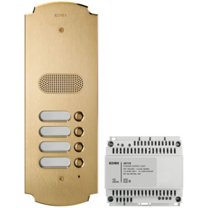 Kit de sonnette Elvox avec 4 boutons en laiton, interphone audio 28x34mm avec unité d'alimentation - Product Image 1