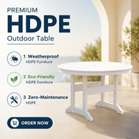 Table Circulaire en PEHD Toutes Saisons, Résistante aux UV, Facile à Nettoyer, avec Piétement Tréteau pour Mobilier d'Extérieur de Jardin