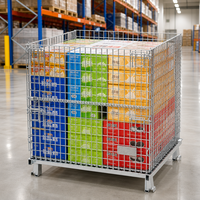 Conteneur en treillis métallique empilable durable, alternative économique au conditionnement, cage de stockage pliable pour entrepôt en acier doux