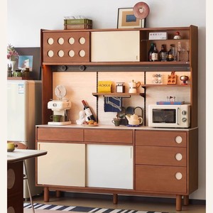 Vintage Solid Wood Living Room <b>Cabinet</b> Midcentury Modern Multifunctional Storage Unit With Slab Doors And 5 Plus Compartments - Product Image 4