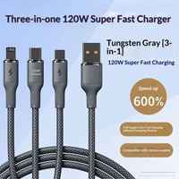 Cable de Carga Trenzado Tres en Uno de 120W con Carga Súper Rápida para Teléfonos Móviles, Compatible con Micro USB y Dispositivos Android Tipo-C