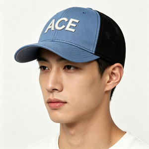 Two Tone 6-Panel 100% Polyester Canvas Trucker <b>Hat</b> Trucker <b>Cap</b> 3D Embroidery ACE Logo Mesh Back Breathable Summer Outdoor - Product Image 1