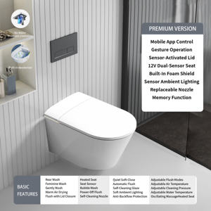 Sang trọng treo tường thông minh điều khiển từ xa nắp tự động mở điều chỉnh nhiệt độ nước tay sóng cảm biến vòi hoa sen kéo dài - Product Image 2