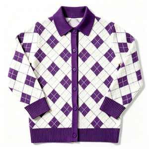 Maglione Jacquard da <span class=keywords><strong>Donna</strong></span> a Maniche Lunghe con Colletto Rovesciato e Bottoni Bianchi e <span class=keywords><strong>Viola</strong></span>, Personalizzabile OEM ODM - Product Image 3