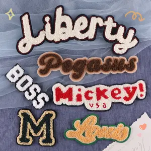 Insignia de letras en inglés personalizada, bordado a mano, chenilla, pegatina de tela, gran oferta - Product Image 1