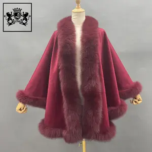 Mantella in cashmere di pelliccia di moda invernale da donna in pelliccia di volpe con poncho di lana all'ingrosso prezzo di fabbrica