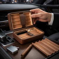 Coffret Humidor de Voyage de Luxe en Cuir et Cèdre Espagnol pour Cigares, avec Briquet, Coupe-Cigares en V et Support, Anti-Humidité, Grande Capacité
