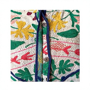 Vintage Floral Embroidered Breathable Cotton Shell <b>Short</b> Crop <b>Jacket</b> with Stand Collar for Women - Product Image 2