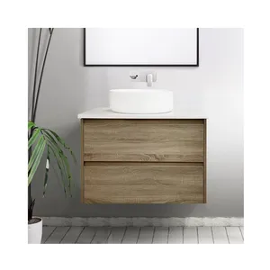 China Wholesale Badkamer Bruin Enkele Vanity Wastafel Unit Met Kasten