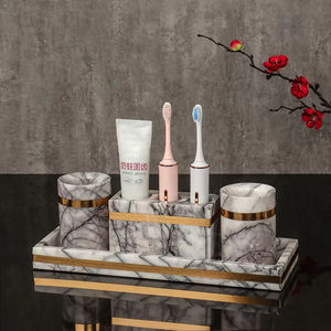 SAIDKOCC <span class=keywords><strong>Set</strong></span> di Accessori da <span class=keywords><strong>Bagno</strong></span> di Lusso in Marmo Lilla, Dispenser per Sapone, Portaspazzolino, Portasapone e Vassoio in <span class=keywords><strong>Pietra</strong></span> - Product Image 3