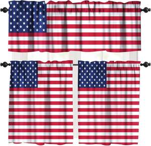 Ensemble de rideaux à volants pour cuisine, thème Fête de l'Indépendance, motif étoile patriotique pour le Memorial Day, 3 pièces, pour petites fenêtres de café - Product Image 5