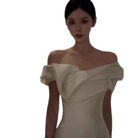 Robe de mariée légère française à épaules dénudées, nouvelle robe de mariée simple en satin, voile de mariée, tempérament féerique, queue de poisson