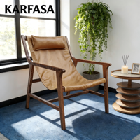 Fauteuil de détente moderne confortable en cuir véritable et cadre en bois massif pour la maison, le salon et les hôtels