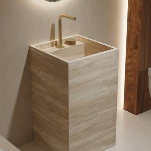 Lavabo sur pied en pierre frittée de qualité supérieure - Lavabo intégré autoportant pour hôtel, villa, cour extérieure - Product Image 2