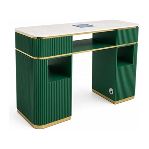Ensemble de meubles de salon vert émeraude sur mesure, table de manucure, chaise de pédicure, lit de beauté électrique, équipement de spa pour les ongles, OEM - Product Image 4