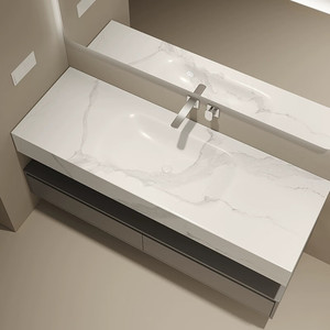 Light luxury slate hot-bent integrated basin bathroom cabinet hotel style wash basin cabinet bathroom cabinet - Product Image 2