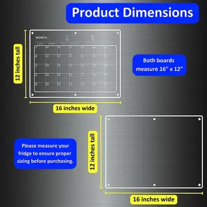 Clear Acrílico Magnetic Dry Erase Board para Geladeira, 16 "x 12" Semanal e Mensal Planner Calendário Menu Board para Cozinha