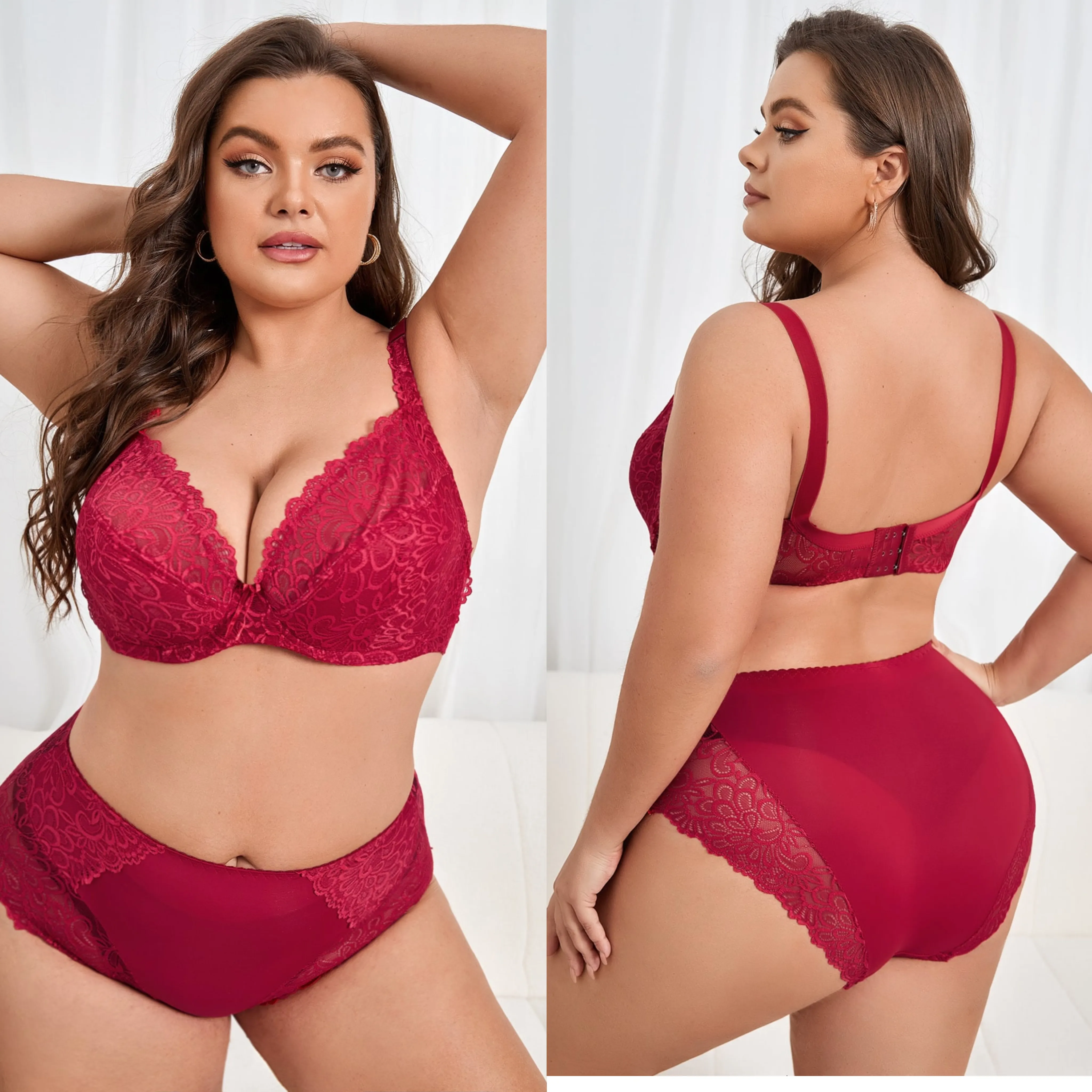 Rts 2023 Nieuwe 34e-75e Dames Plus Size Lingerie Set Ondergoed Met Bloemenprint Set Ultradunne Ongevoerde Volledige Cup Bh En Slip Set