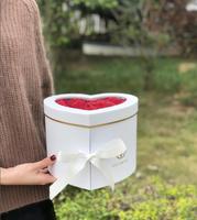 Boîte cadeau rotative à double couche en forme de cœur avec ruban, boîte à clapet en PVC, boîte cadeau pour fleurs