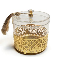 Pafu 2026 Décoration de table islamique Bol à bonbons circulaire en métal doré avec couvercles en plastique Artisanat en fer Rangement de bonbons pour cadeaux du Ramadan