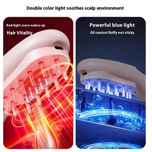 หวีนวดศีรษะแบบพกพา ใช้พลังงานจาก USB พร้อมไฟบำบัดสีแดงและสีน้ำเงิน ช่วยยืดผม กันน้ำ ใช้ในครัวเรือนได้ - Product Image 3