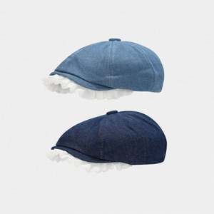 Gorro de Mezclilla Retro de Moda Coreana 2024, Gorra Newsboy con Borde Blanco Ondulado para Mujer - Product Image 1