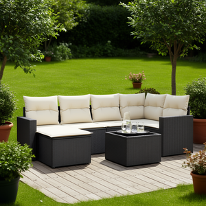 Ensemble de canapés de jardin blanc crème 6 places en rotin, mobilier d'extérieur au design contemporain - Product Image 2