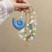 Lujoso Colgante de Sirena Oceánica con Cuentas, Concha, Estrella de Mar, Perla y Llavero Dorado para Teléfono, Hecho a Mano, Venta al por Mayor