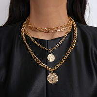4 Pcs/Set Haute Qualité Mode Longs Pendentifs de Luxe Multicouches pour Femmes Vintage Charm Gold Choker Necklace Jewelry