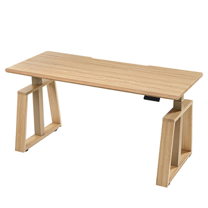 Produits tendance 2026 Nouveautés Bureau debout à base trapézoïdale avec bord biseauté, bureau réglable en <span class=keywords><strong>hauteur</strong></span> à double moteur en bois - Product Image 1