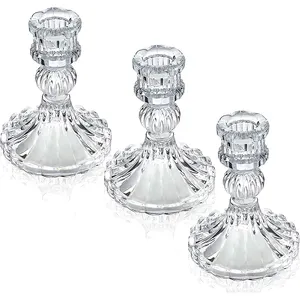 Set of 3 Glass Candle Holder Taper Candlestick Holders Decorative Candle Sticks