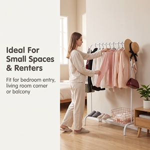 Single-Rod Metal Drying <strong>Rack</strong> Multi-Functional <strong>Freestanding</strong> <strong>Coat</strong> Stand Organizer Cloth <strong>Rack</strong> for Bedroom - Product Image 5