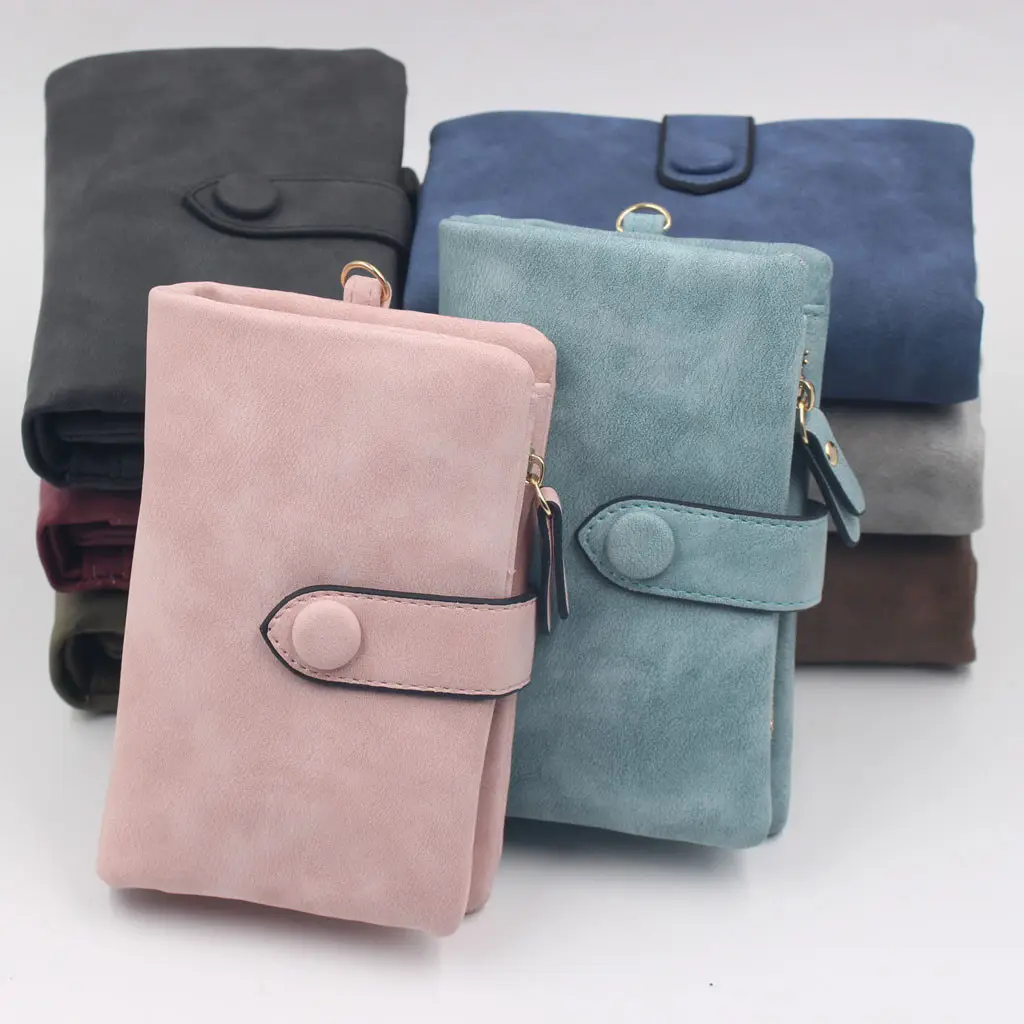 Carteira Fosco para As Mulheres Curta Bolsa Feminina Soft PU Leather Coreano Bonito Tri-fold Titular Do Cartão Das Senhoras Pequeno Padrão Carteiras Bag