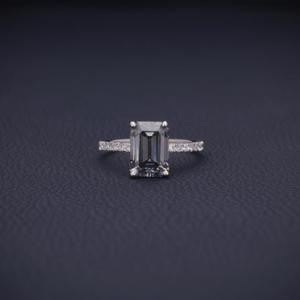 Bague de fiançailles solitaire RIZTA JEWELS en or blanc 14 carats, diamant de laboratoire CVD taille émeraude couleur D, 3 carats, luxe pour femme - Product Image 1