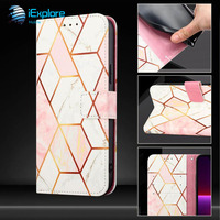 Étui portefeuille en cuir PU à motif marbre iExplore pour 17Promax Galaxy s25 A06 A16 A36 A56 M35 M55 Vivo Y77 Tecno Spark 8