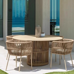 Mesa de Exterior Resistente Tejida con Cuerda y Sillas - Crea <span class=keywords><strong>un</strong></span> Ángulo de Comedor Atractivo <span class=keywords><strong>al</strong></span> Aire Libre en el <span class=keywords><strong>Patio</strong></span> Trasero o en el <span class=keywords><strong>Patio</strong></span> - Product Image 4