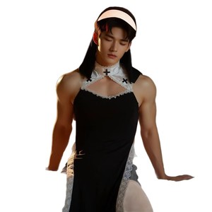 Sexy male servant, Virgin Mary sexy nun costume cosplay, pure and sensual, tight, high-slit lace crossdressing dress - Product Image 4