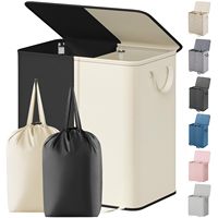 Panier à linge double blanc et noir 136L, grands paniers à linge avec sac amovible, organiseur de linge à 2 sections pour la salle de bain