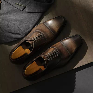 Chaussures en cuir pour hommes, style italien, formelles, en cuir véritable, à lacets, fabriquées à la main, décontractées, formelles, pour affaires - Product Image 3