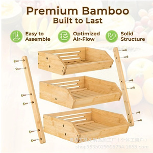 Wooden Storage Rack 30x21x26.5cm 3 Tier Stackable <b>Kitchen</b> Fruit Vegetable Draining Rack - Product Image 4