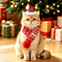 Ensemble chapeau et écharpe de Noël pour animaux de compagnie, chapeau de Père Noël tricoté, écharpe à flocons de neige, accessoires de costume festifs chauds pour chat, petit chien, chiot