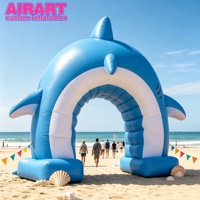 Arche gonflable en forme de bouche de requin, adorable portillon gonflable bleu en forme de requin pour le carnaval d'été, facile à ranger