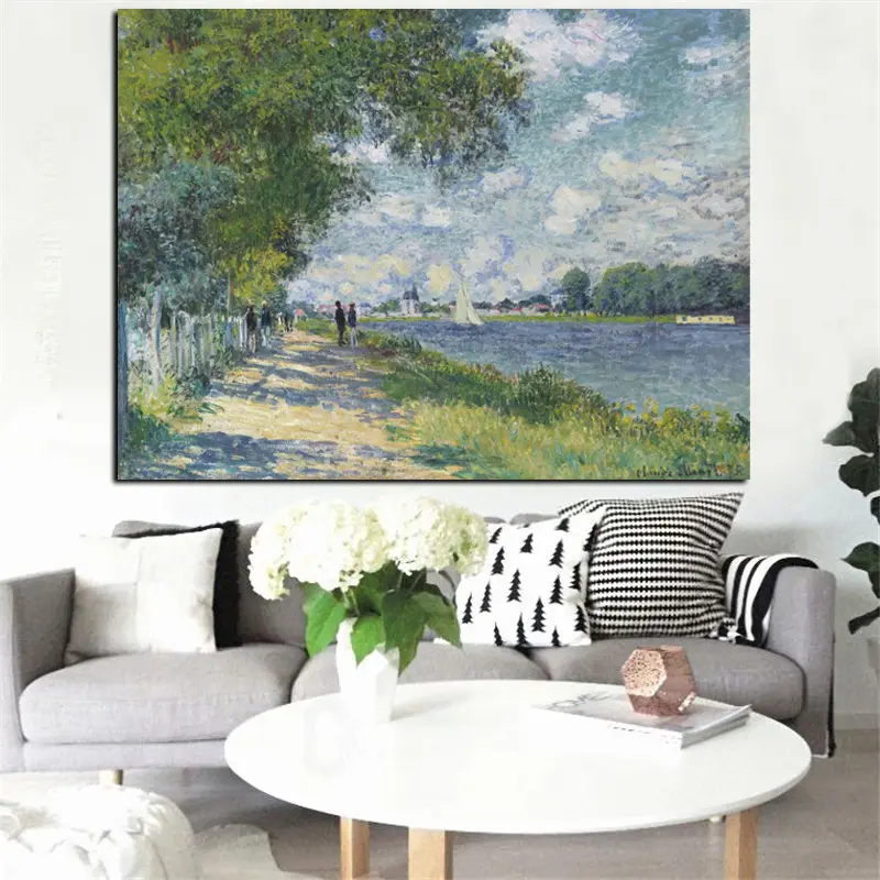 HD Print Claude Monet Seine in Argenteuil Impressionist Landscape Oil Painting on Canvas Art Poster Wall Picture for Living Room