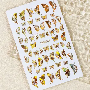 Limited Time Sales Promotion High Quality Customise Nail Sticker Cosmetics Laser Gold Butterfly Nail Art Stickers Decal