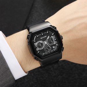 Men's octagonal black-gold chronograph watch Waterproof quartz wristwatch with leather strap - Product Image 1