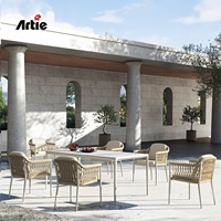 Artie Meubles de jardin Salle à manger en aluminium Ensembles de meubles de salon de jardin en rotin Table et chaises d'extérieur en aluminium blanc