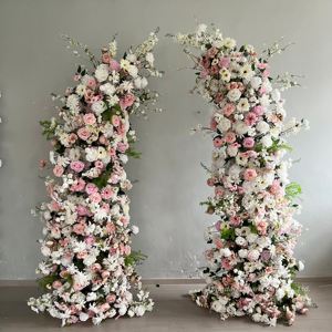 Arche florale artificielle en forme de croissant de <span class=keywords><strong>lune</strong></span> avec roses roses et blanches, toile de fond pour scène d'événement et décoration photo - Product Image 3