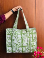 Boho matelassé coton grand sac fourre-tout d'épicerie pour femmes fermeture ouverte sac à bandoulière bloc imprimer lavable bagages sac fourre-tout